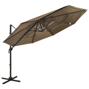 Gossi umbrela de soare 4 niveluri, stalp de aluminiu, taupe, 3x3 m
