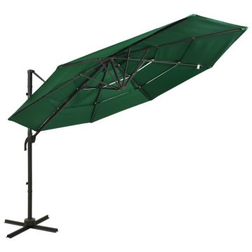 Gossi umbrela de soare 4 niveluri, stalp de aluminiu, verde, 3x3 m