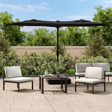 Gossi umbrela de soare cu doua capete cu led-uri, negru, 316x240 cm