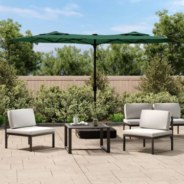 Gossi umbrela de soare cu doua capete cu led-uri, verde, 316x240 cm