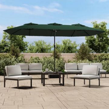 Gossi umbrela de soare cu doua capete cu led-uri, verde, 449x245 cm