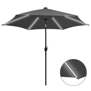 Gossi umbrela de soare cu led si stalp aluminiu, antracit, 300 cm