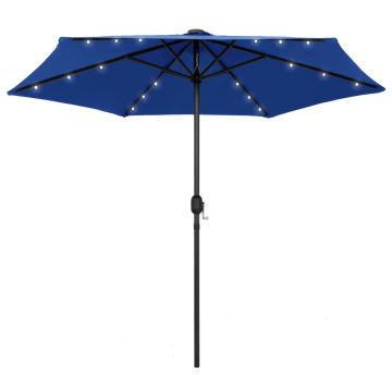 Gossi umbrela de soare cu led-uri, stalp din aluminiu, azuriu, 270 cm