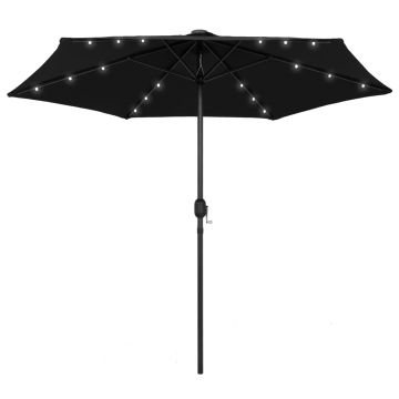 Gossi umbrela de soare cu led-uri, stalp din aluminiu, negru, 270 cm