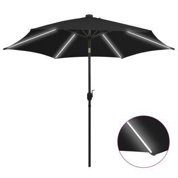 Gossi umbrela de soare cu led-uri, stalp din aluminiu, negru, 300 cm