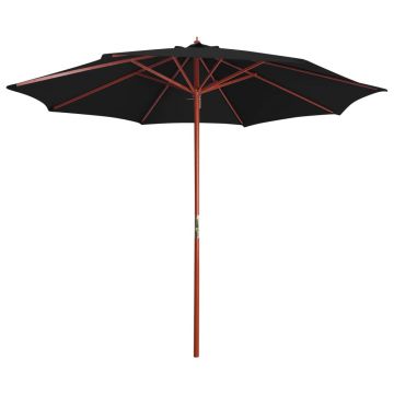 Gossi umbrela de soare cu stalp din lemn, negru, 300 x 258 cm