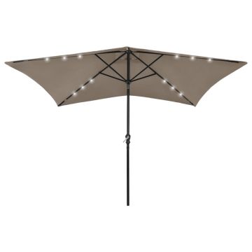 Gossi umbrela de soare cu stalp din otel & led-uri, gri taupe, 2x3 m