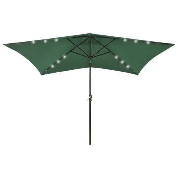 Gossi umbrela de soare cu stalp din otel & led-uri, verde, 2x3 m