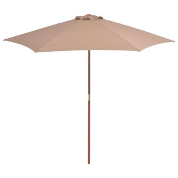 Gossi umbrela de soare de exterior cu stalp din lemn, taupe, 270 cm