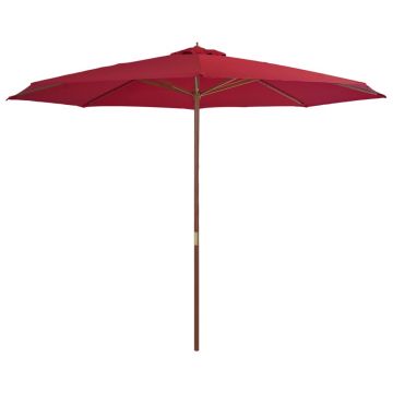 Gossi umbrela de soare de exterior cu stalp din lemn, visiniu, 350 cm
