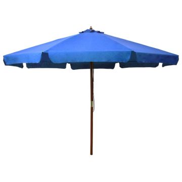 Gossi umbrela de soare de exterior, stalp lemn, azuriu, 330 cm
