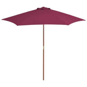 Gossi umbrela de soare de exterior, stalp lemn, rosu bordo, 270 cm