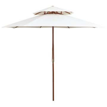 Gossi umbrela de soare dubla, 270x270 cm, stalp de lemn, alb crem