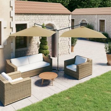 Gossi umbrela de soare dubla cu stalp din otel, taupe, 600x300 cm