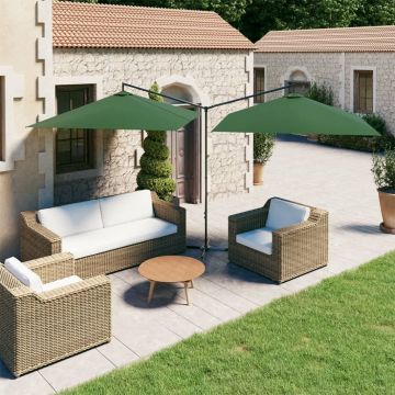 Gossi umbrela de soare dubla cu stalp din otel, verde, 600x300 cm