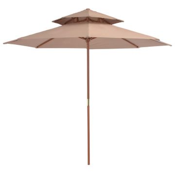 Gossi umbrela de soare dubla, stalp din lemn, 270 cm, gri taupe