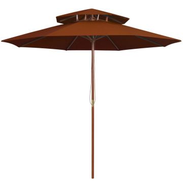 Gossi umbrela de soare dubla, stalp din lemn, caramiziu, 270 cm