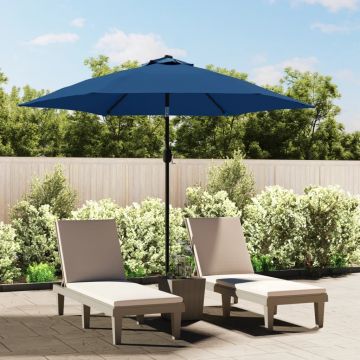 Gossi umbrela de soare exterior, led-uri si stalp otel, azur, 300 cm