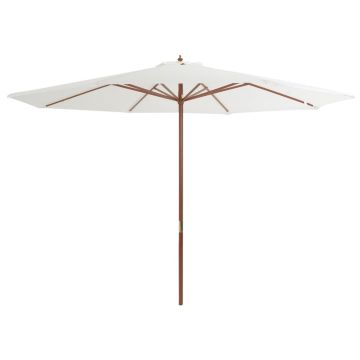 Gossi umbrela de soare exterior, stalp din lemn, alb nisipiu, 350 cm