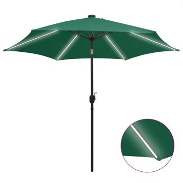 Gossi umbrela de soare, led-uri si stalp aluminiu, verde, 300 cm