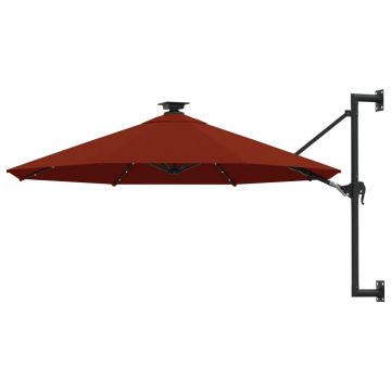 Gossi umbrela de soare montata pe perete cu led-uri, caramiziu 300 cm