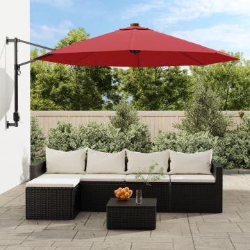 Gossi umbrela de soare montata pe perete cu led-uri rosu aprins 290cm