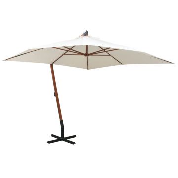 Gossi umbrela de soare suspendata cu stalp de lemn, 300x300 cm, alb