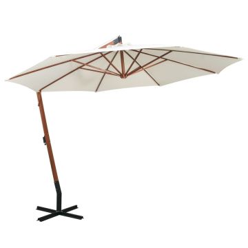 Gossi umbrela de soare suspendata cu stalp de lemn, 350 cm, alb