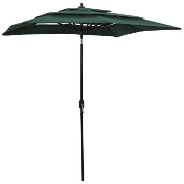 Gossi umbrela gradina 3 niveluri, stalp din aluminiu, verde, 2x2 m