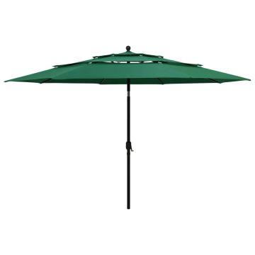 Gossi umbrela gradina cu 3 niveluri, stalp aluminiu, verde, 3,5 m