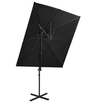 Gossi umbrela in consola cu invelis dublu, negru, 250x250 cm