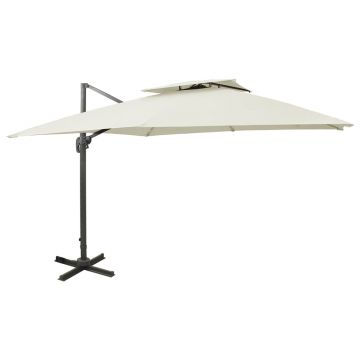 Gossi umbrela in consola cu invelis dublu, nisipiu, 300x300 cm