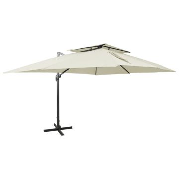Gossi umbrela in consola cu invelis dublu, nisipiu, 400x300 cm
