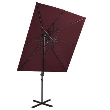 Gossi umbrela in consola cu invelis dublu, rosu bordo, 250x250 cm