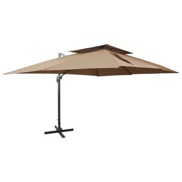 Gossi umbrela in consola cu invelis dublu, taupe, 400x300 cm