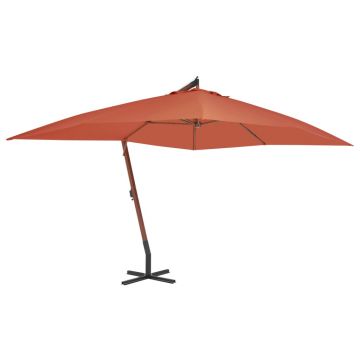 Gossi umbrela in consola cu stalp din lemn, caramiziu, 400x300 cm