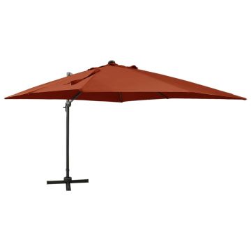 Gossi umbrela in consola cu stalp si led-uri, caramiziu, 300 cm