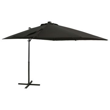 Gossi umbrela in consola cu stalp si led-uri, negru, 250 cm