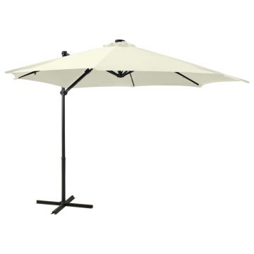 Gossi umbrela in consola cu stalp si led-uri, nisipiu, 300 cm