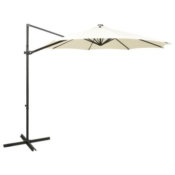Gossi umbrela in consola cu stalp si led-uri, nisipiu, 300 cm
