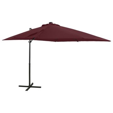 Gossi umbrela in consola cu stalp si led-uri, rosu bordo, 250 cm