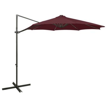 Gossi umbrela in consola cu stalp si led-uri, rosu bordo, 300 cm