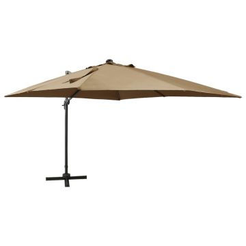 Gossi umbrela in consola cu stalp si led-uri, taupe, 300 cm