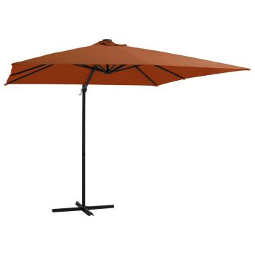 Gossi umbrela in consola de gradina cu led-uri, caramiziu, 250x250 cm