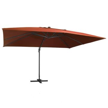 Gossi umbrela in consola de gradina cu led-uri, caramiziu, 400x300 cm