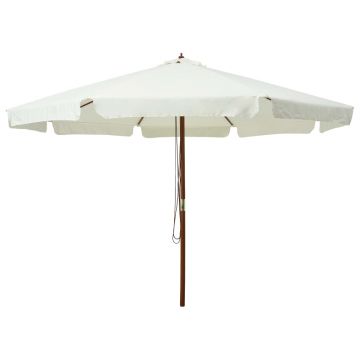 Gossi umbrela soare de exterior, stalp din lemn, alb nisipiu, 330 cm
