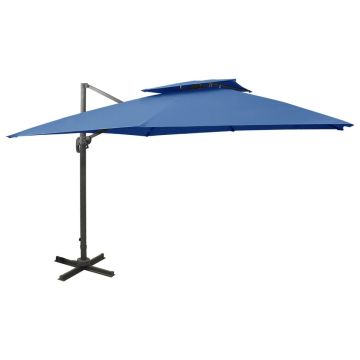 Gossi umbrela suspendata cu invelis dublu, albastru azuriu, 300x300cm