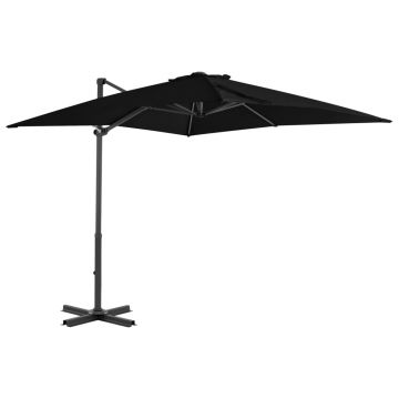 Gossi umbrela suspendata cu stalp din aluminiu, negru, 250x250 cm