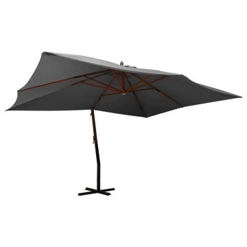 Gossi umbrela suspendata cu stalp din lemn, antracit, 400x300 cm
