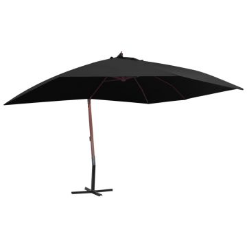 Gossi umbrela suspendata cu stalp din lemn, negru, 400 x 300 cm